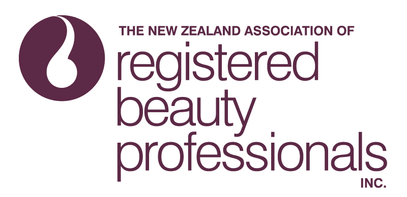NZ Assoc of Reg Beauty Professionals logo TALL Maroon on White